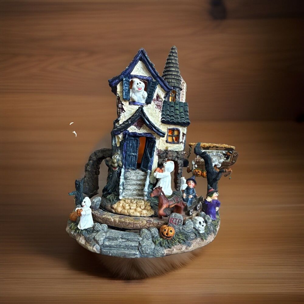Halloween Haunted House Village Building Decor, Illuminated Multicolor Resin